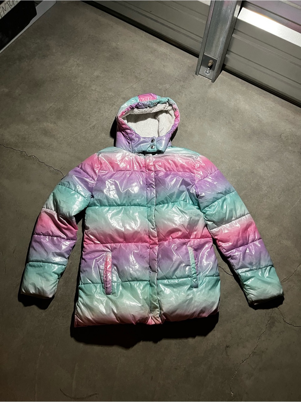 Justice Pastel Mint Lavender Pink Sherpa-Lined Puffer Jacket